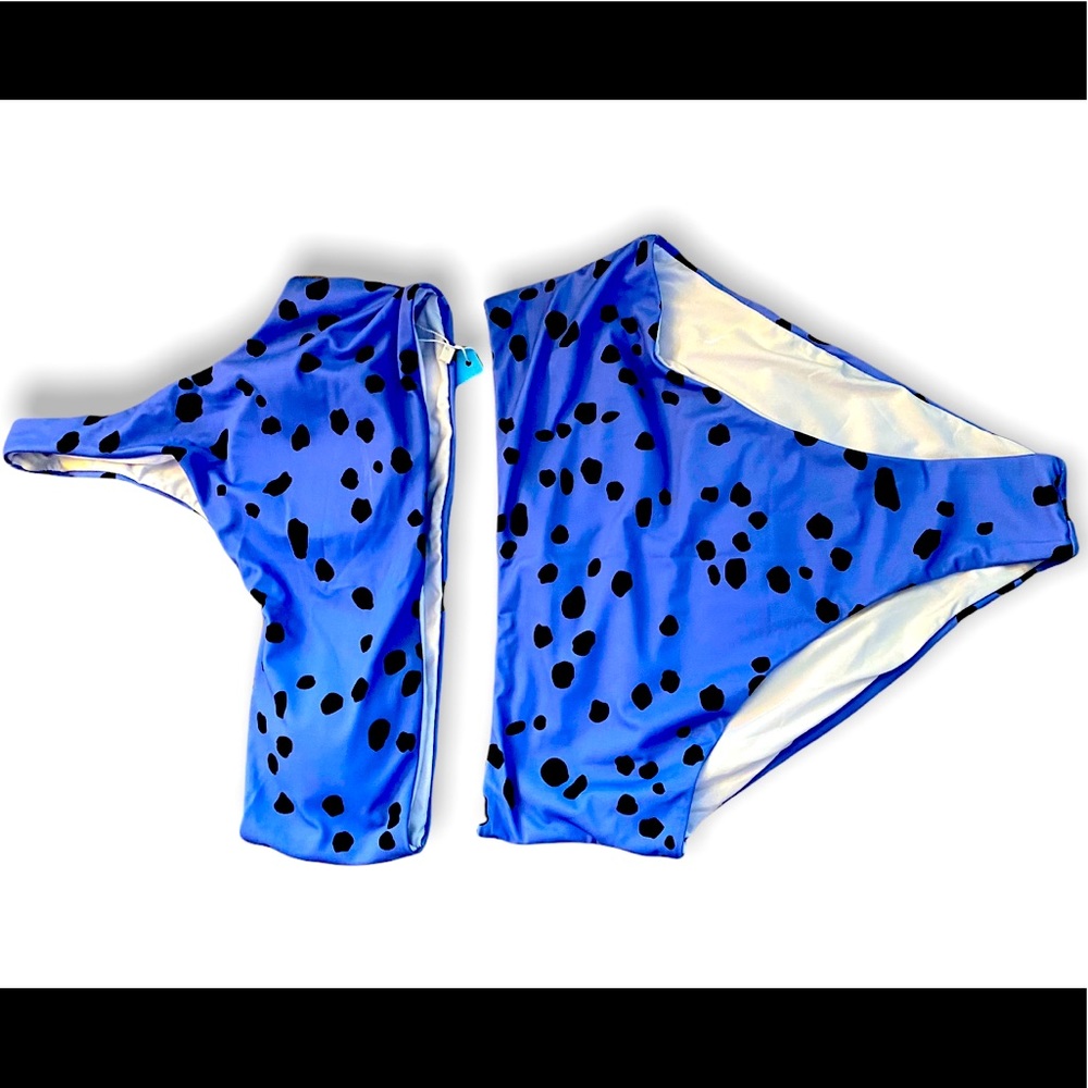 Blue with black polka dots bikini